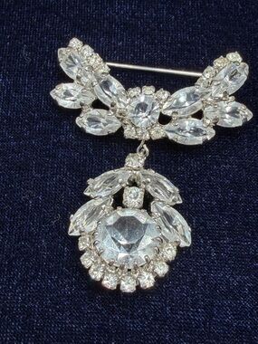 Vintage Crystal Drop Brooch Pin - Clear Rhinestone Revival Style